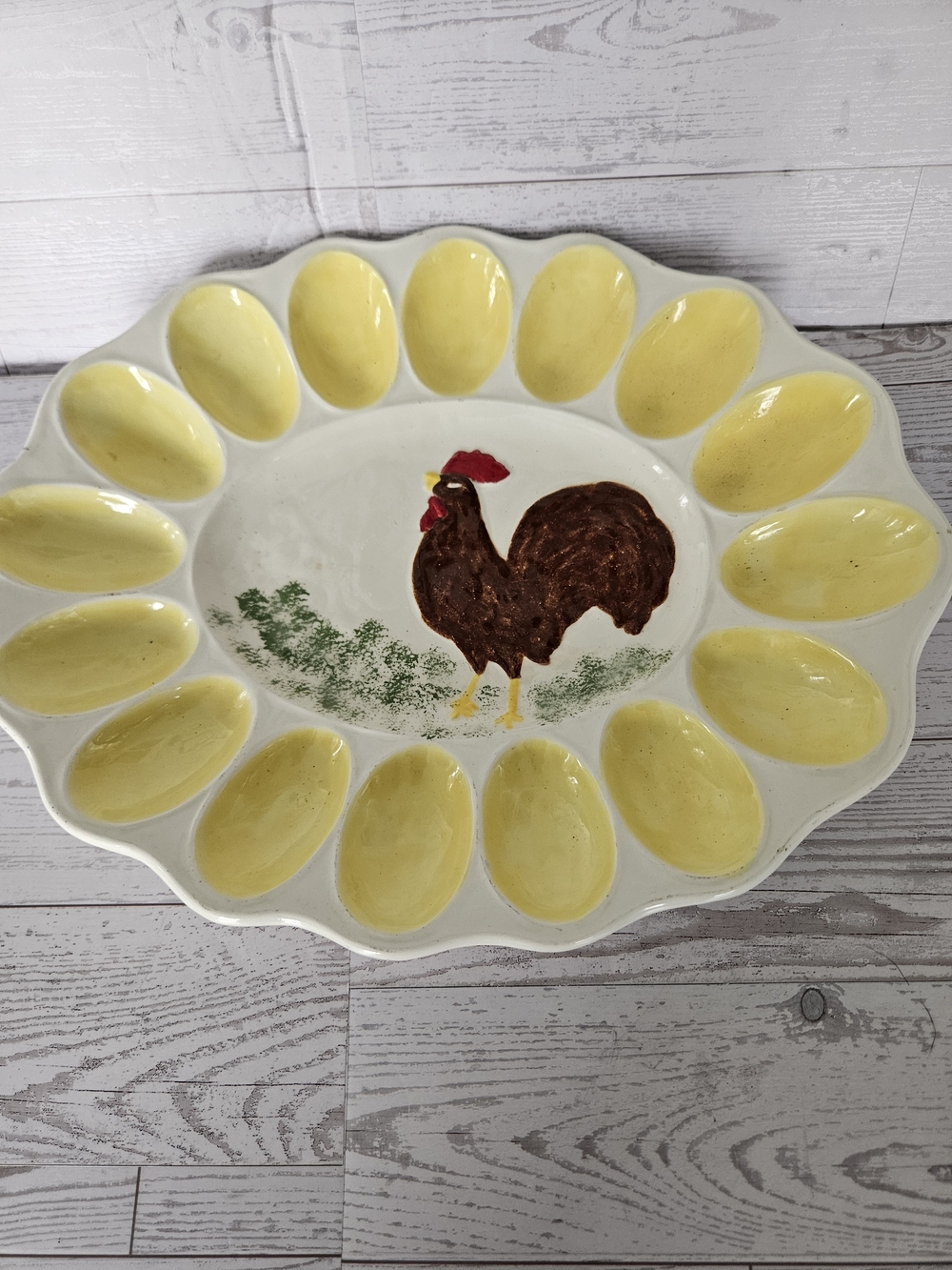 Rooster Egg Platter with Yellow Egg Wells